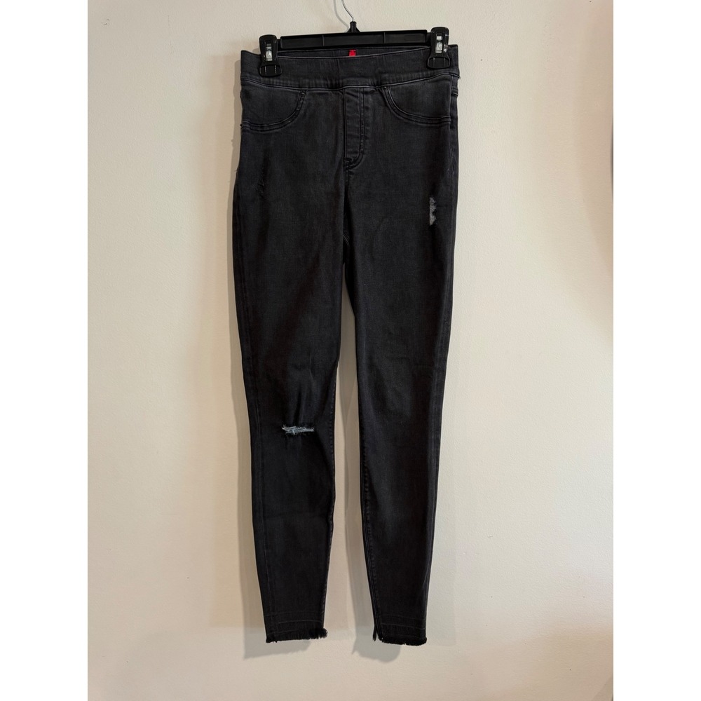 Spanx Jean-ish Ankle Leggingsβ Women Small Black Distressed Raw Hem Jeans